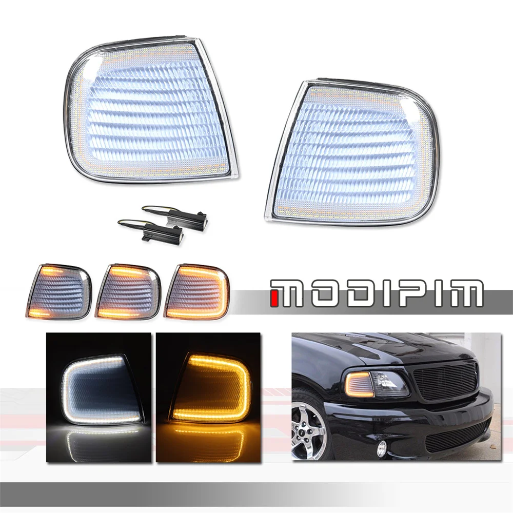 Switchback LED Dynamic Blink Amber Przedni zderzak Światła kierunkowskazów z białym światłami DRL / do Ford Expedition F-150 F-250