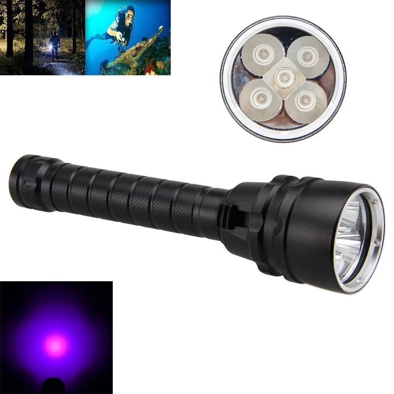 395nm UV Diving Flashlight D2 Dive Purple Light UV Scuba Purple Light Underwater Ultraviolet Dive Waterproof Flashlight Lantern