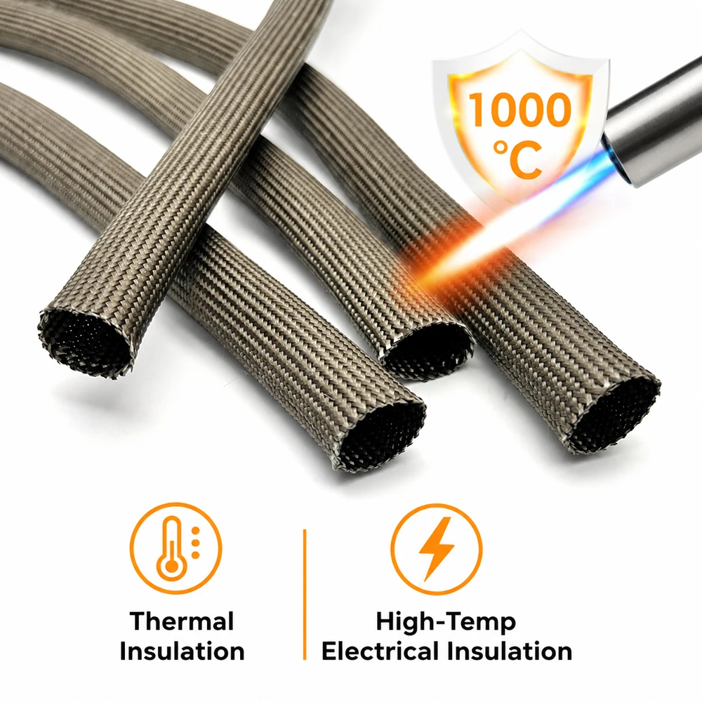 1000deg C Basalt  fiberglass Sleeve ID 1/1.5/2/2.5/3/4/5/6/8/10/12/14/16/18/20mm High temperature/fireproof insulation sleeve