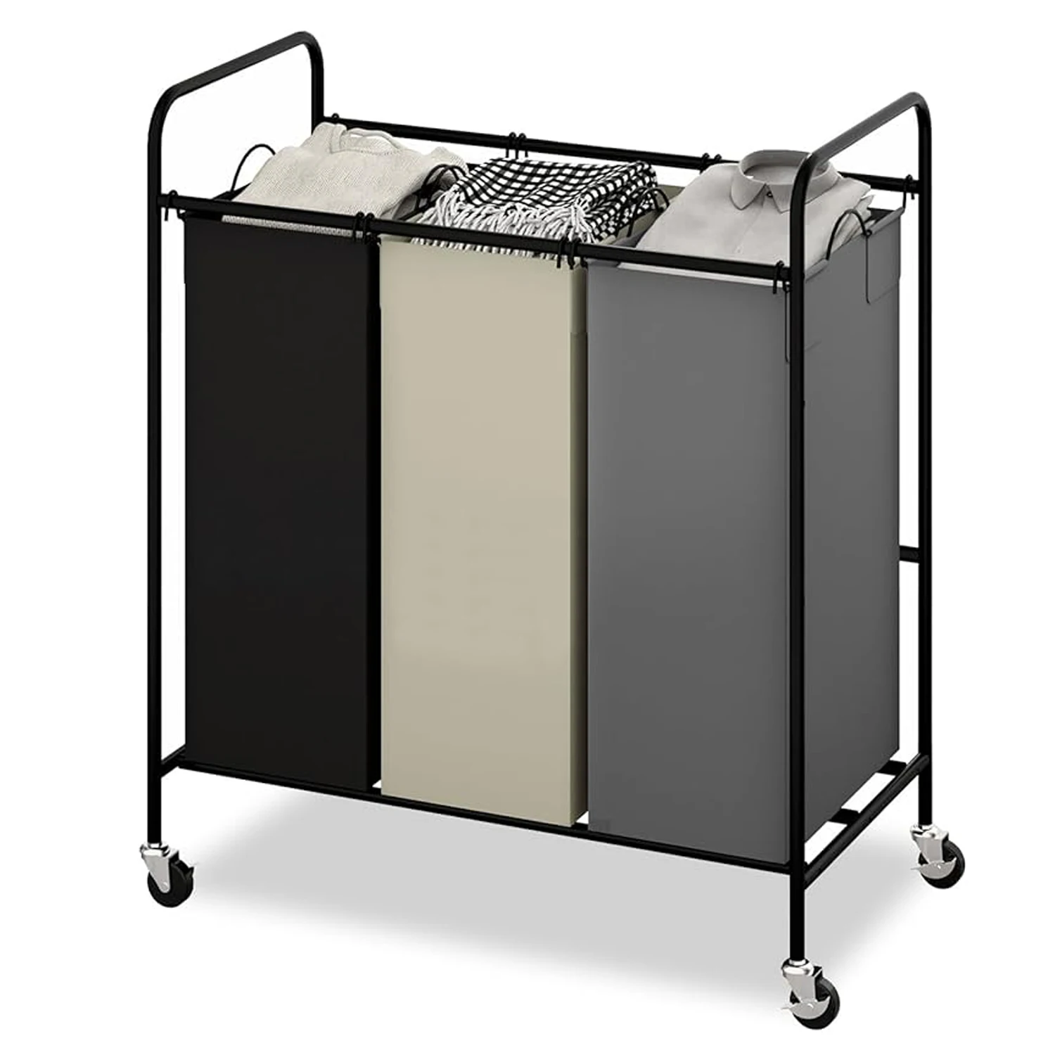 3-Bag Laundry Sorter Cart,120L Rolling Laundry Hamper with Lockable Wheels,3 Section Large Laundry Basket Organizer for Dirty