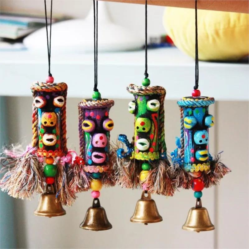 

Yunnan Lijiang Ethnic Style Wooden Wind Chime Braid Hanging Decoration Door Decoration Pendant Bell Handmade Decoration ZF48