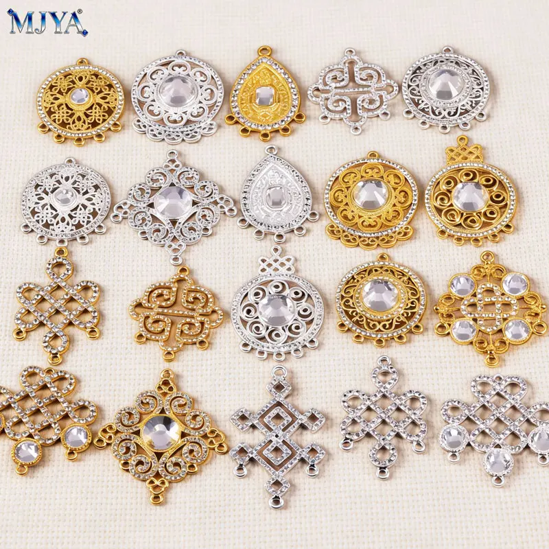 MJYA DIY Handmade Pearls Tassels Necklace Jewelry Findings Luxury Connectors Hollow Design Pendant Components Accessories