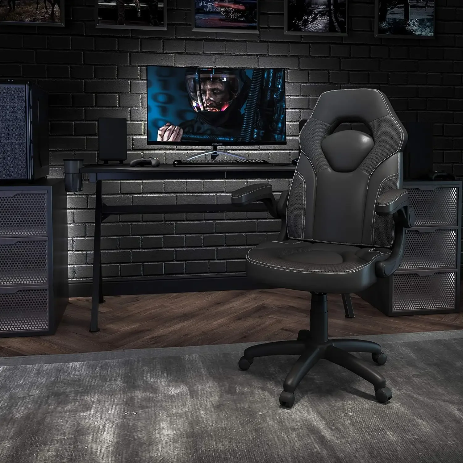 Flash Furniture X10 Gaming Chair Racing Office Ergonomic Computer PC Adjustable Swivel Chair with Flip-up Arms, Black LeatherSoft