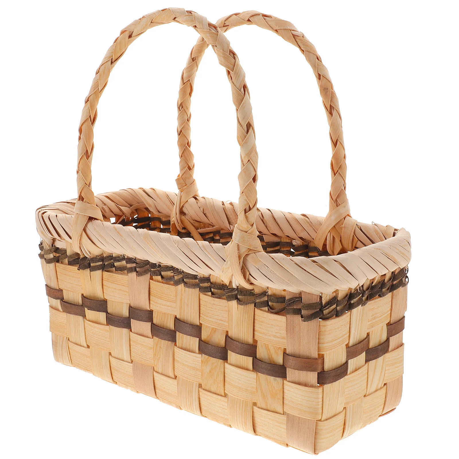 سلة نزهة محمولة سلة تخزين منسوجة للفواكه والوجبات الخفيفة الخبز زهرة جمع ريفي الروطان مقبض في الهواء الطلق داخلي