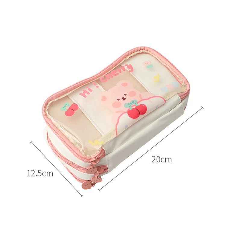 Large Capacity Transparent Pencil Case 2022 New 3 Layers Portable Cartoon Bear Pen Pencil Bags Kawaii Stationery School Supplies