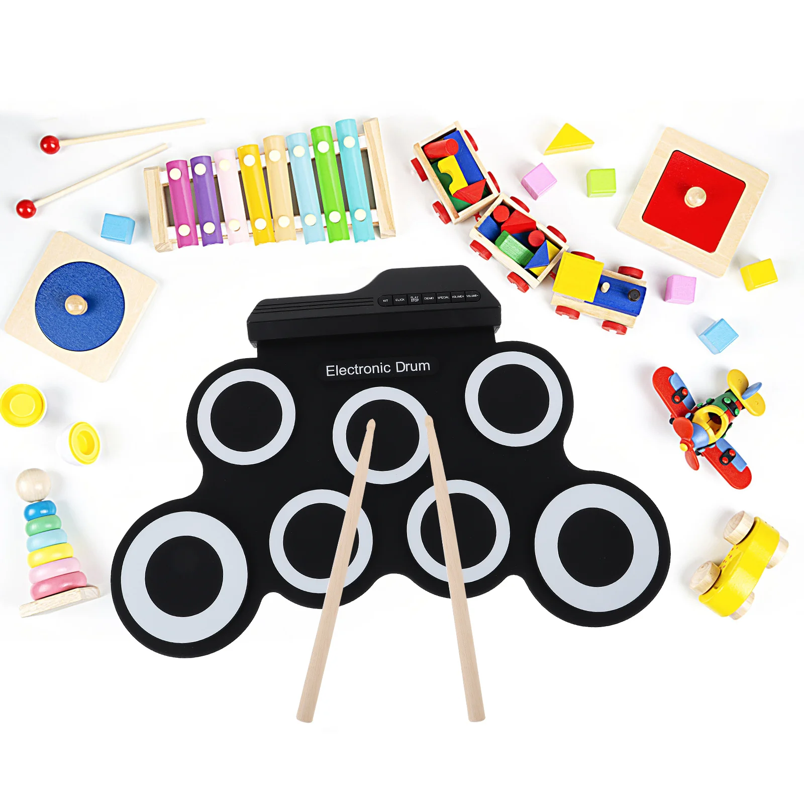 

USB Charging Hand Roll Up Drum Set Portable Practice Kit Black Compact and Durable for Friends Gathering Electric Drum