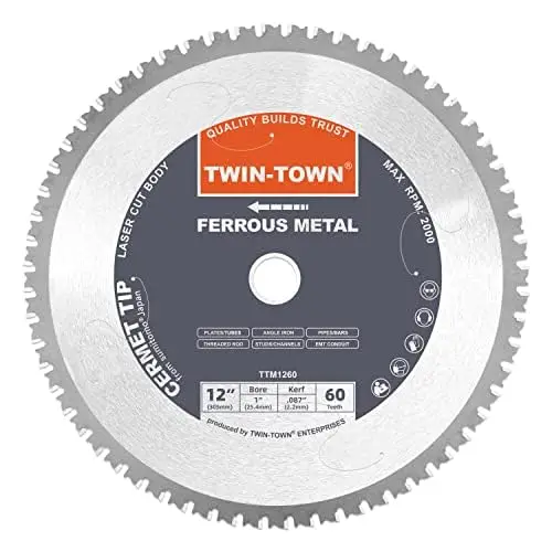 

12-Inch 60 Teeth Steel and Ferrous Metal Cermet Saw Blade with 1-Inch Arbor for Precise Cutting