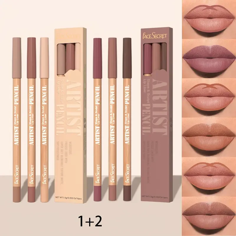 Combo per trucco labbra da 6 pezzi, rossetto opaco in velluto a lunga durata, regalo perfetto impermeabile per il giorno di Natale, set di matite per labbra