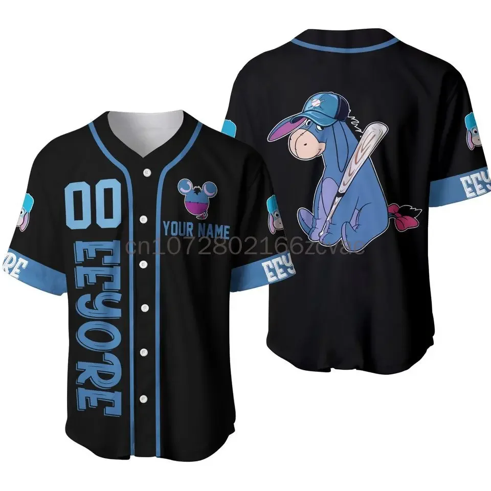 2024 New Eeyore Baseball Jersey Custom Name Disney Baseball Jersey Casual Sports Shirt Mens Womens Baseball Jersey