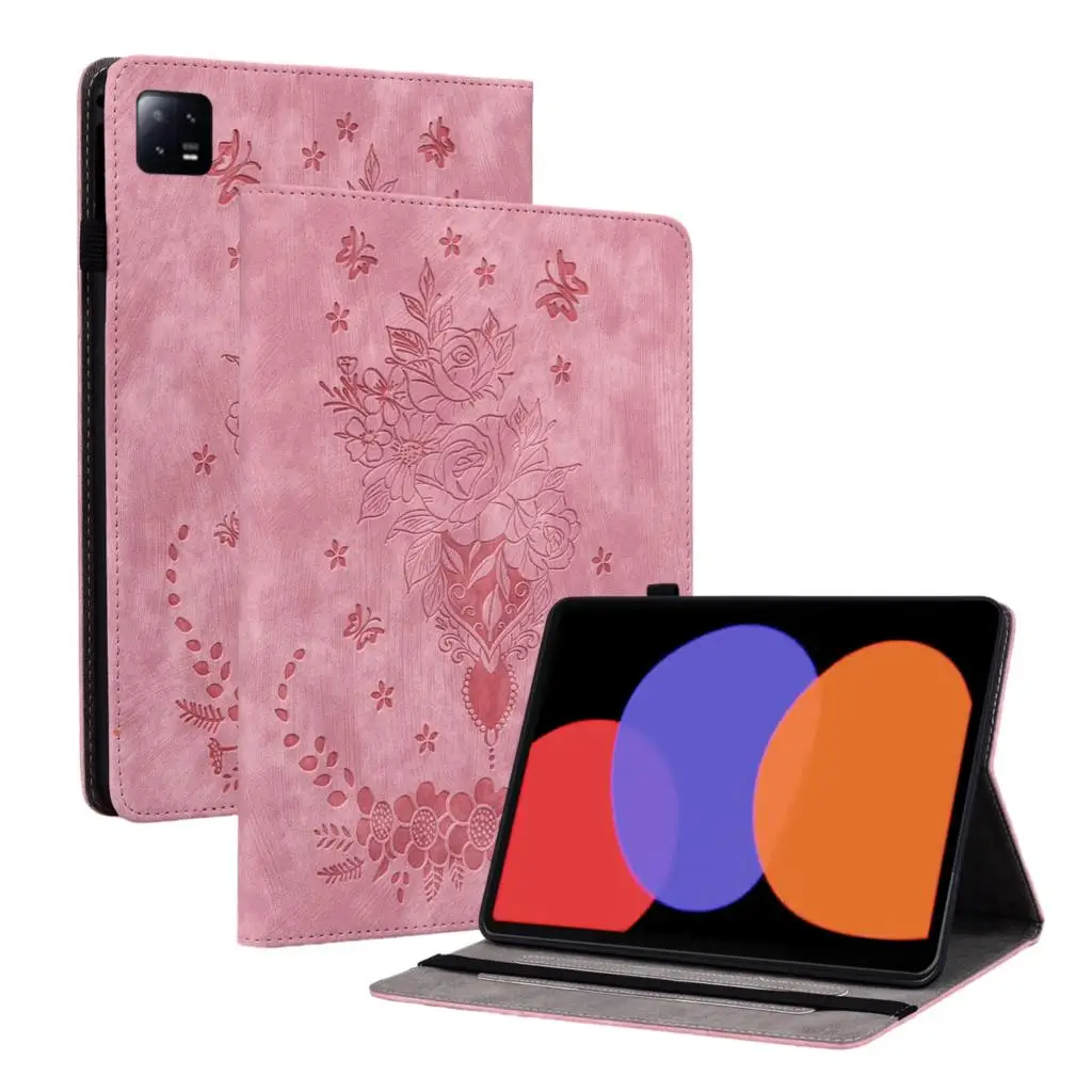 For MiPad 6 Pro 11 2023 Case Rose Flower Print PU Leather Wallet Cover For Xiaomi Pad 6 Pro MiPad 6 11 Tablet Case