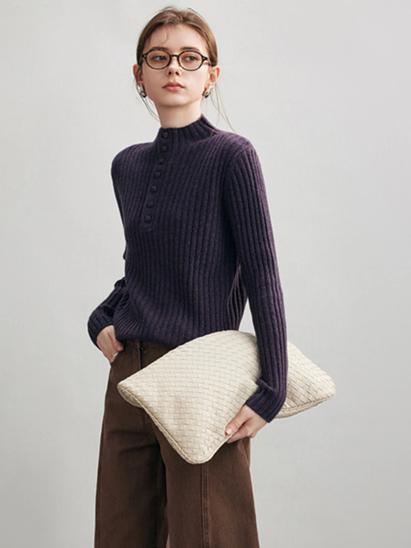 

Thiened Comfortable Long Sve Sweater Overhead Design High End Winter Slimming Knitted irt Korean Sle Commute Faion