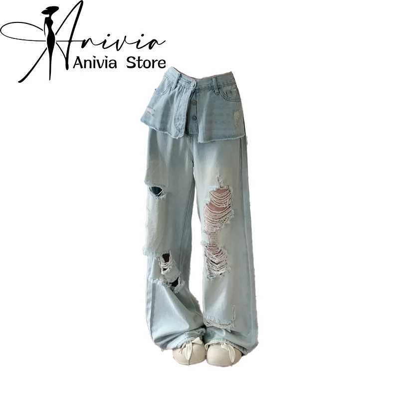 Women Y2k Ripped Jeans Baggy Harajuku Aesthetic Denim Trousers Streetwear Jean Pants Japanese 2000s Style Trashy Vintage Clothes