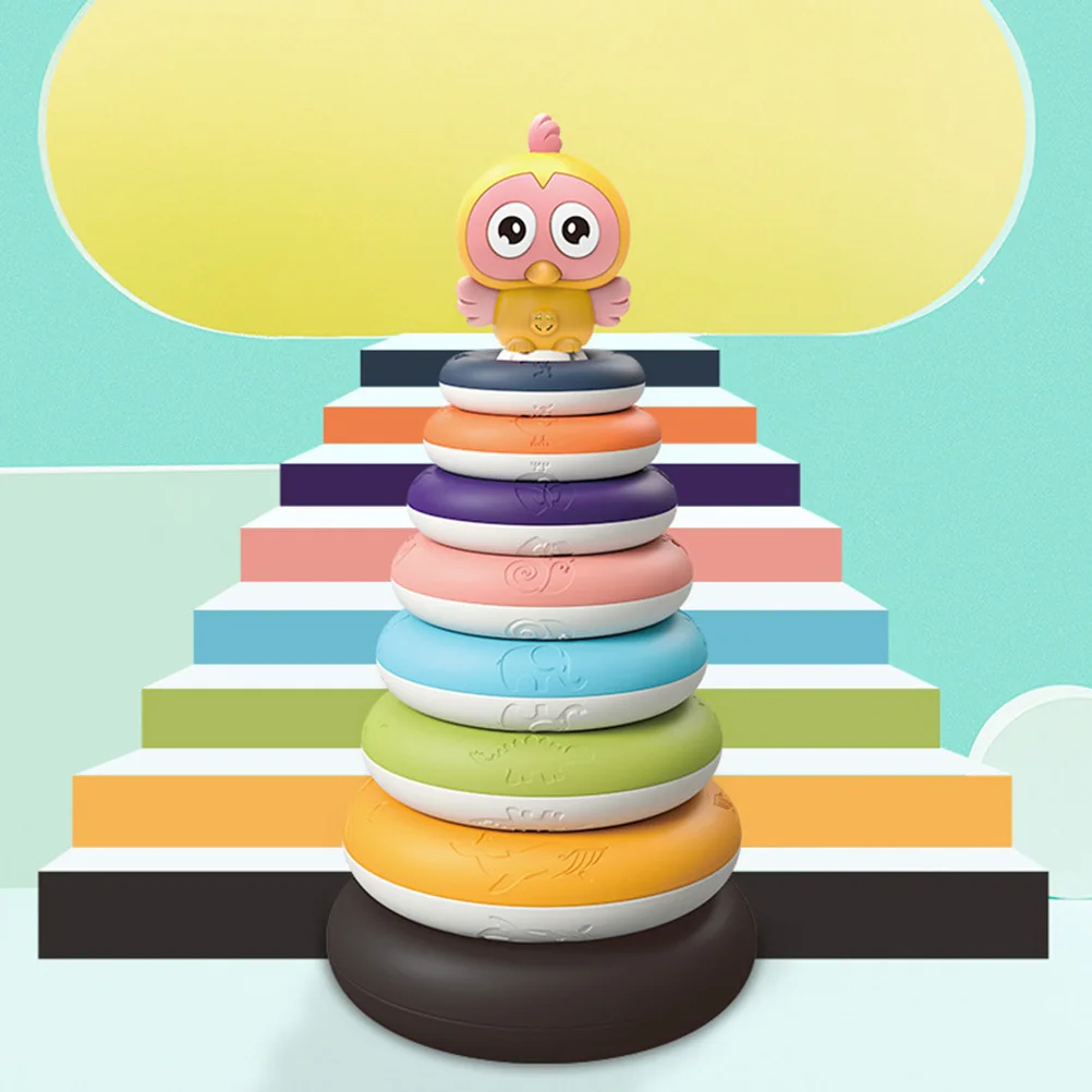 مجموعة واحدة من لعبة كومة حلقة قوس قزح لعبة تعليمية إبداعية تعزز التنسيق بين اليد والعين هدية منطقية