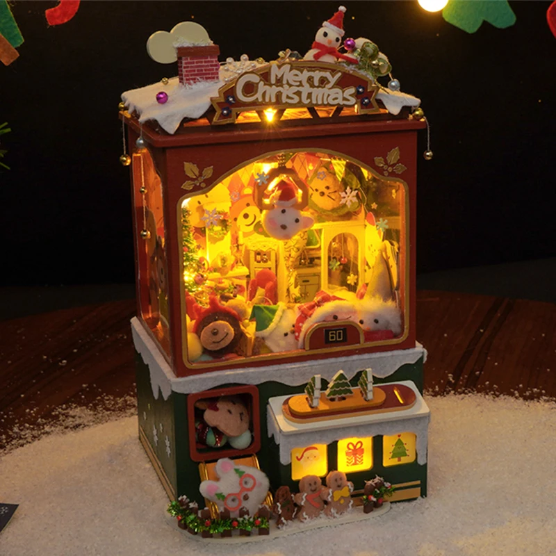 DIY Wooden Casa Dollhouse Kits Christmas Doll Machine Music Box Miniature Snowman Assembled Doll House for Friend Birthday Gifts