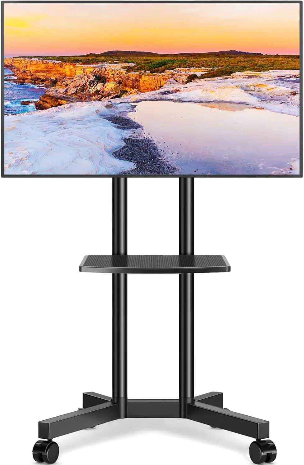 Height Adjustable Rolling TV Stand for 32-75" TVs, Heavy Duty with Lockable Wheels, Laptop Shelf
