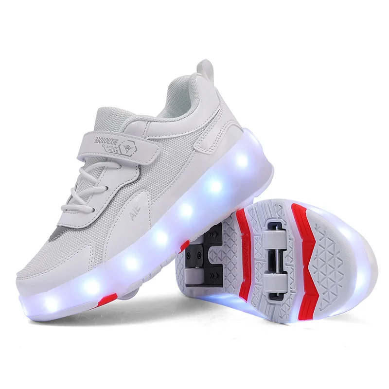 New Pink USB Charging Fashion Girls Boys LED Light Roller Skate Shoes For Children Kids Sneakers With Wheels Four wheels