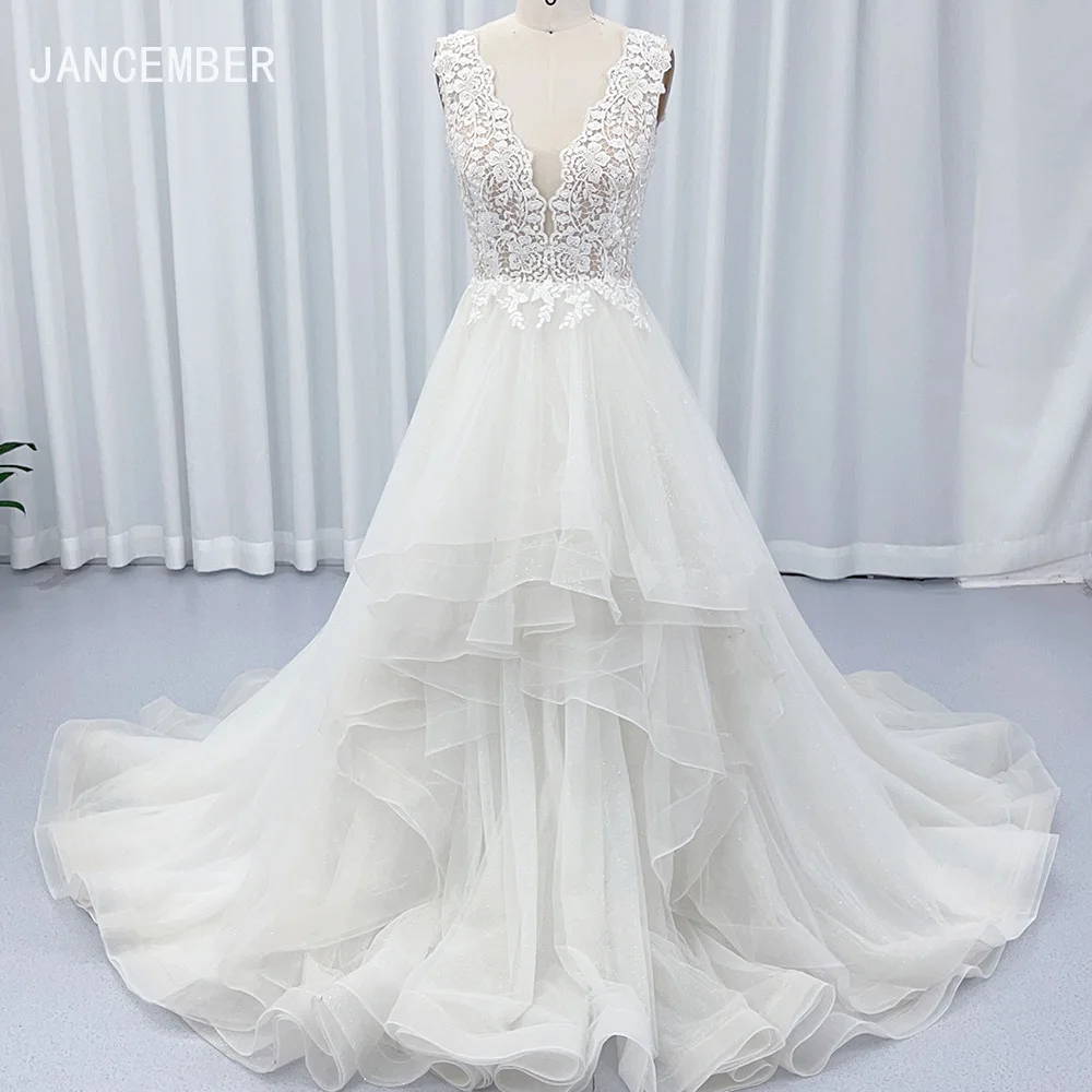 

Ivory A-line Wedding Dresses Lace Tulle Bridal Gowns with Court Train V-neck Straps Vintage Wedding Gowns 2025 vestidos de novia