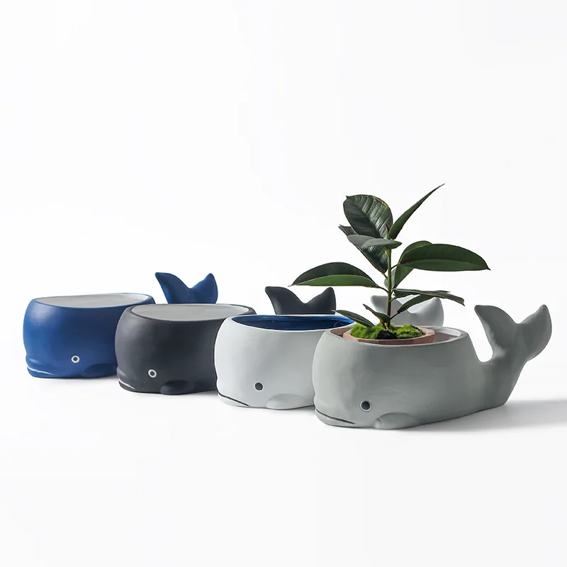 Cute Whale Ceramic Flower Pot Succulent Pot Planter Home Decor Indoor Decoration Desktop Ornaments Bonsai Plant Pot