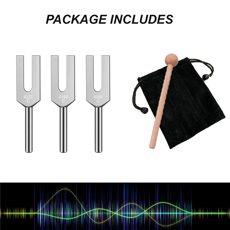 

ABHT-12X Angel Tuning Fork Set - 4096 Hz, 4160 Hz, 4225 Hz - Therapeutic Instrument Set With Wooden Strike And Storage Bag