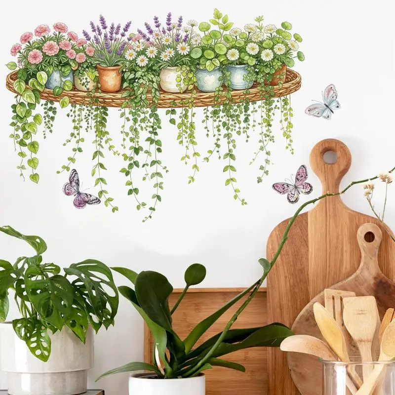 Potted Green Plants Wall Decal Realistic Design Self Adhesive For Living Room Bedroom Home Decor Fresh And Delightful Feeling