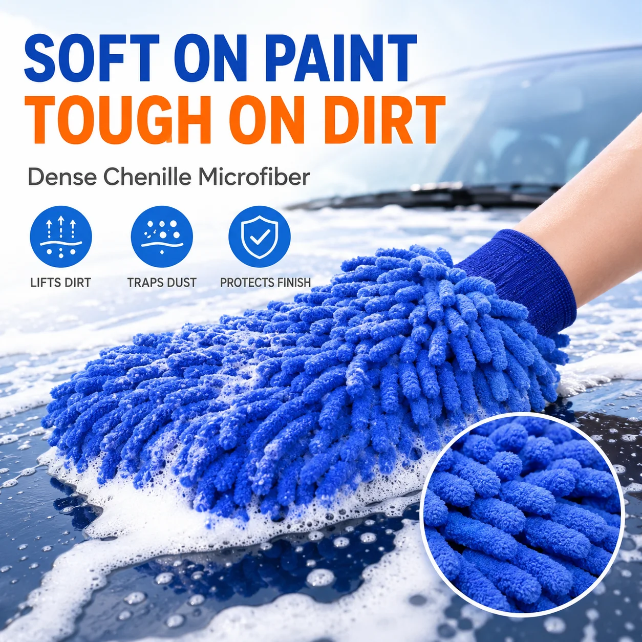 1/3/5pcs Middle size Microfiber Car Wash Gloves,Auto Single-Side Ultra Absorbent Car Sponge Scratch Microfiber Cleaning Tool