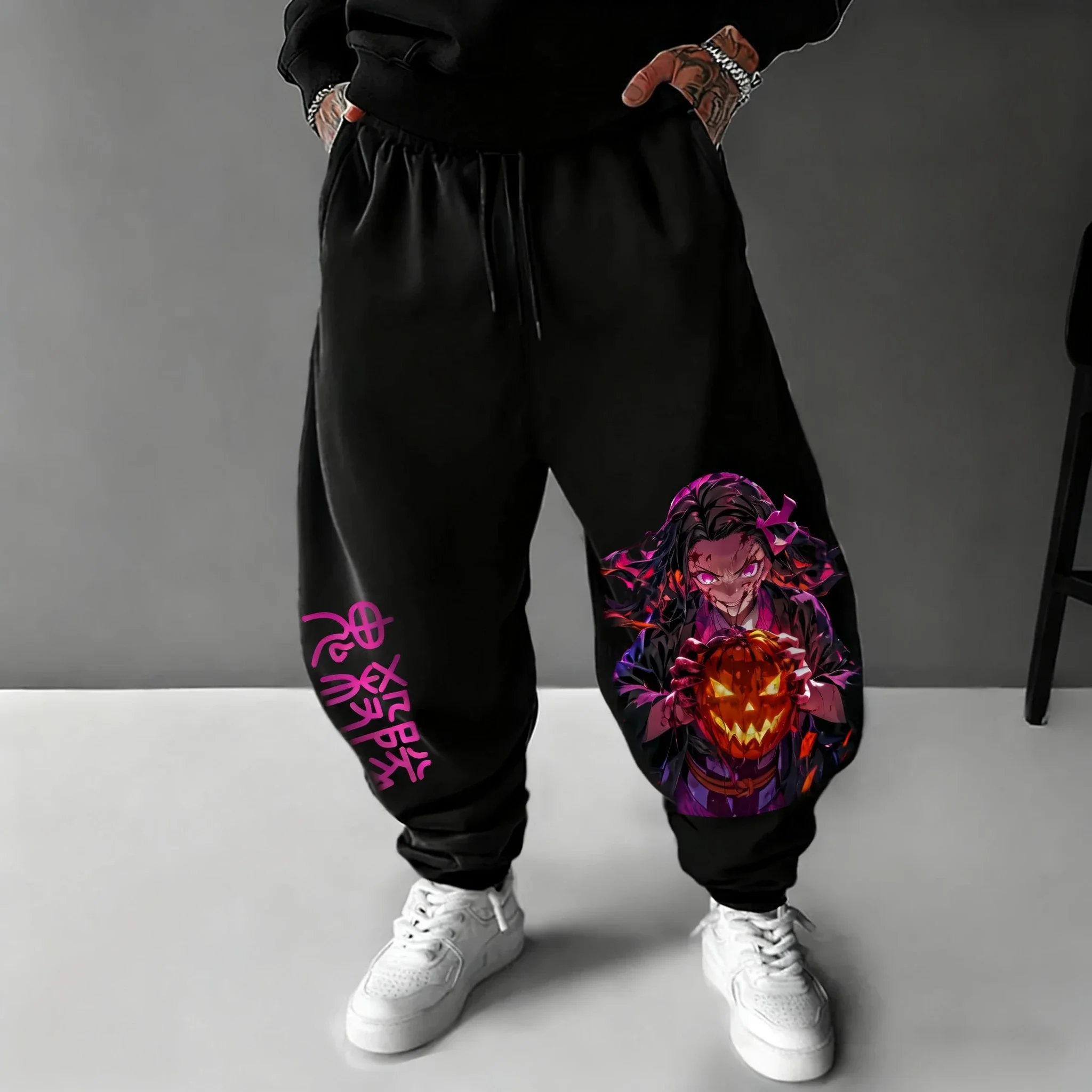 

Мужские спортивные штаны Demon Slayer на Хэллоуин, осень/зима 2024, новинка Камадо Незуко, свободные повседневные модные брюки в стиле хип-хоп с принтом аниме