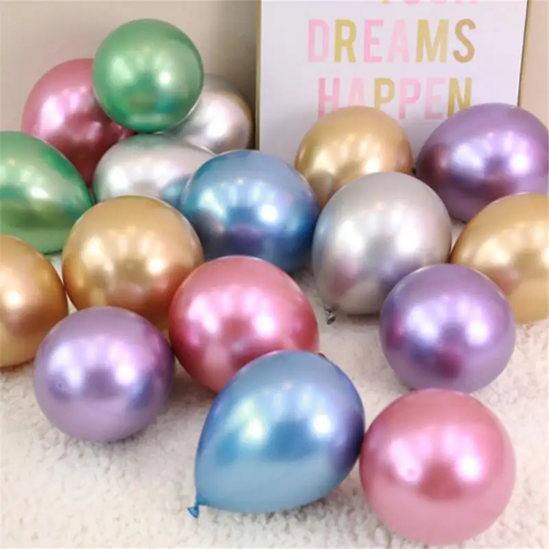 10pcs 12 Inch Metal Chrome Latex Balloons Wedding Party Decoration Scene Layout Thick Pearlescent Metal Round Balloons