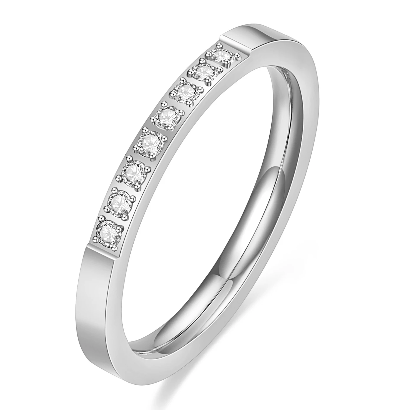 Women's Stainless Steel CZ Engagement Ring