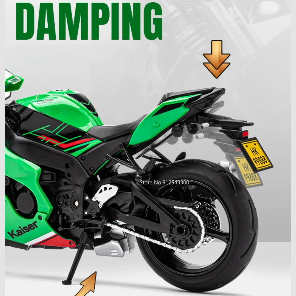 체중계 1:12 가와사키 ZX-10R 오토바이 장난감 모델, 합금 미니어처 라이트 사운드 충격 흡수 레이싱 모터 모델 컬렉션 선물