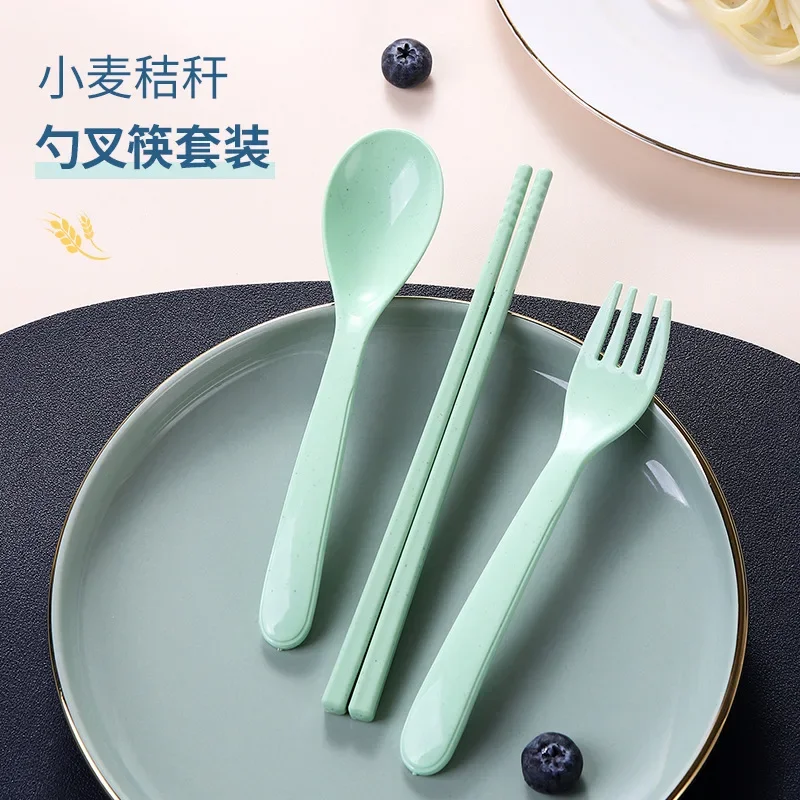 3pcs Wheat Straw Tableware  Wheat Tableware Spoon Chopsticks Fork Children\'s Portable Tableware Set Gift