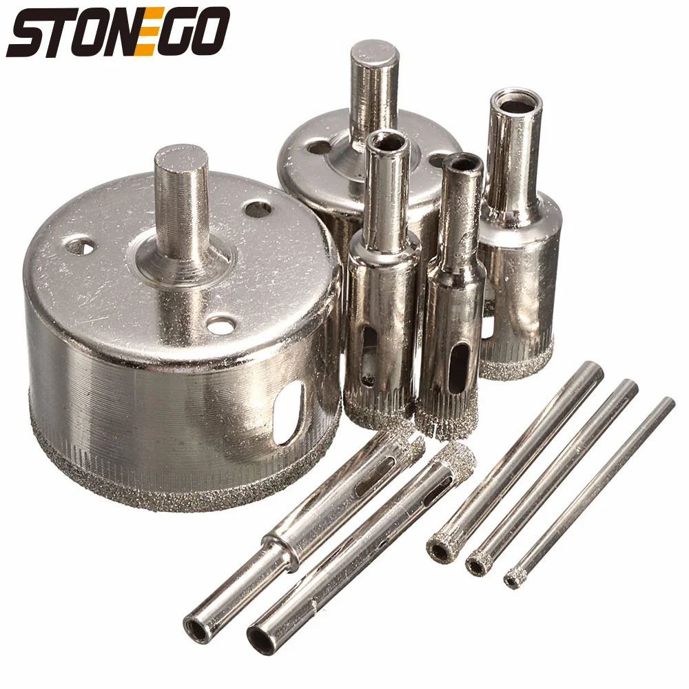 

STONEGO 10PCS Diamond Coated Core Drill Bit Set for Tile, Marble, Glass & Ceramic - 3mm to 50mm Sizes