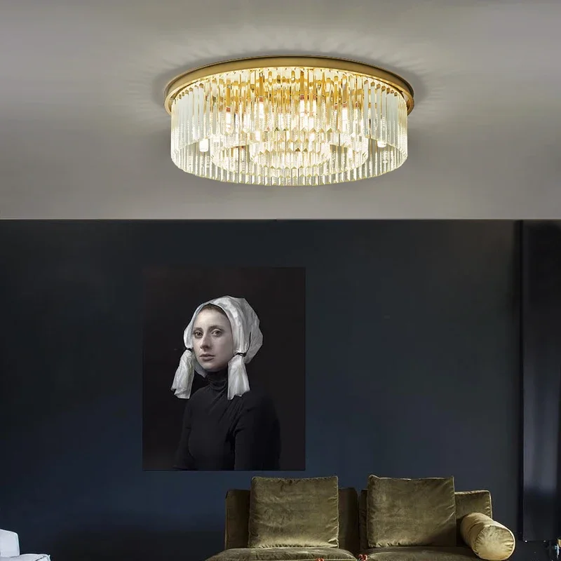 Luxury  LED Ceiling Chandelier Light Crystal Bedroom Guest Dining Room Modern American Minimalist Metal Low Rise Small Apartment