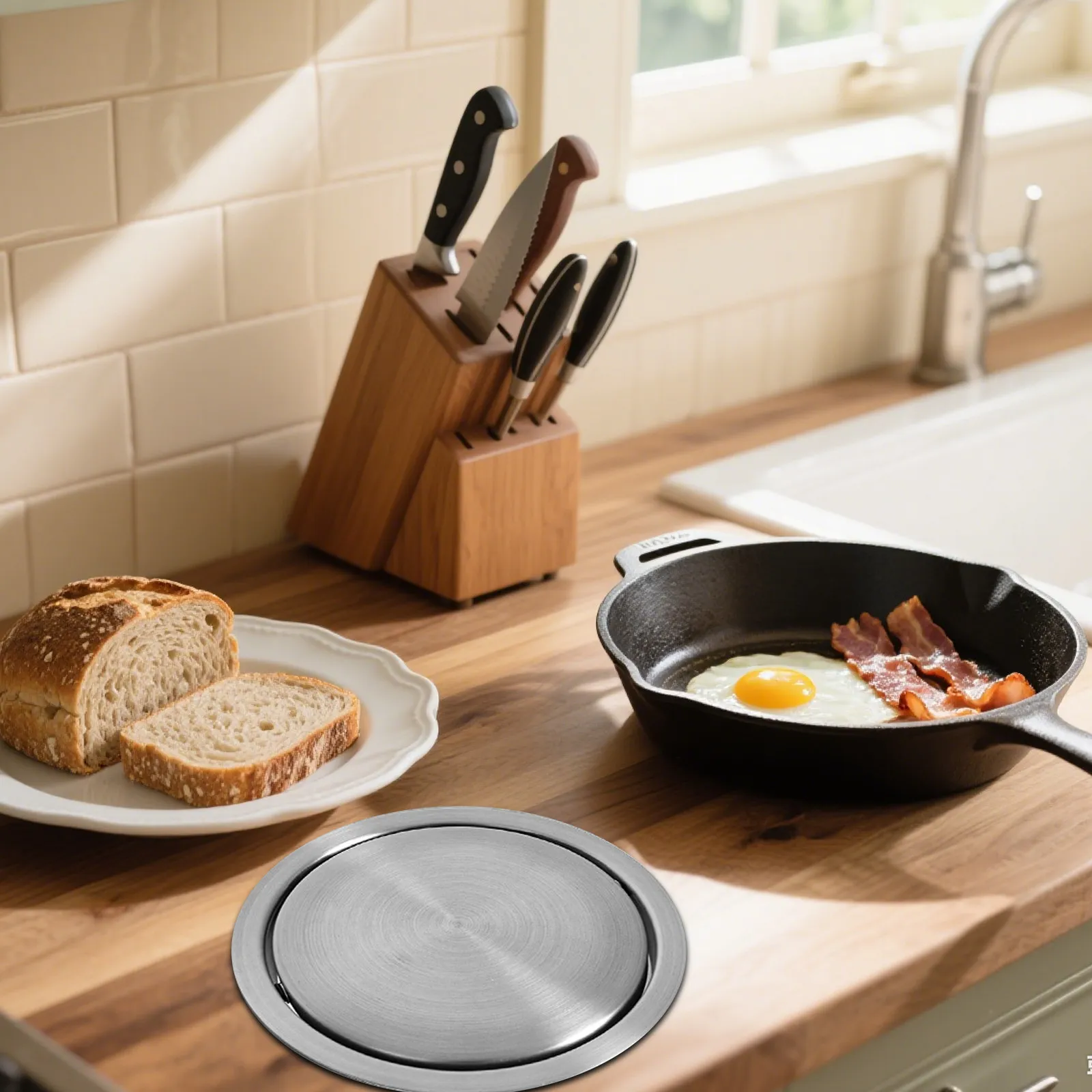 Stainless Steel Trash Grommet Bin Lid Ring for Kitchen Countertop Built In Garbage Can Replacement Easy Fit