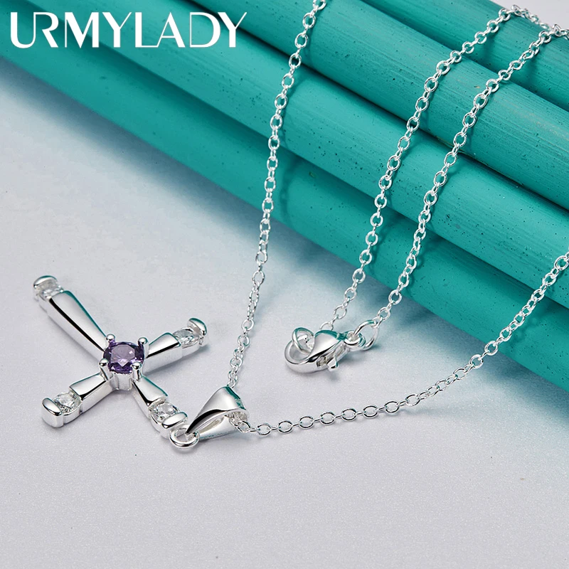 URMYLADY 925 Sterling Silver Cross Zircon 16/18/20/22/24/26/28/30 Inch Pendant Necklace For Women Wedding Party Fashion Jewelry