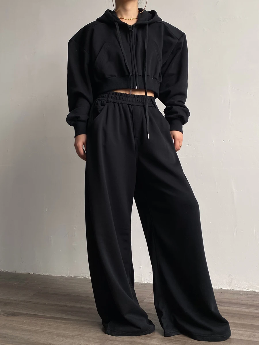 Trendy Korean Style Straight Wide-Leg Pants Sports Casual Pants Women's Clothing Retro Easy Matching Loose Drooping Mop Pants