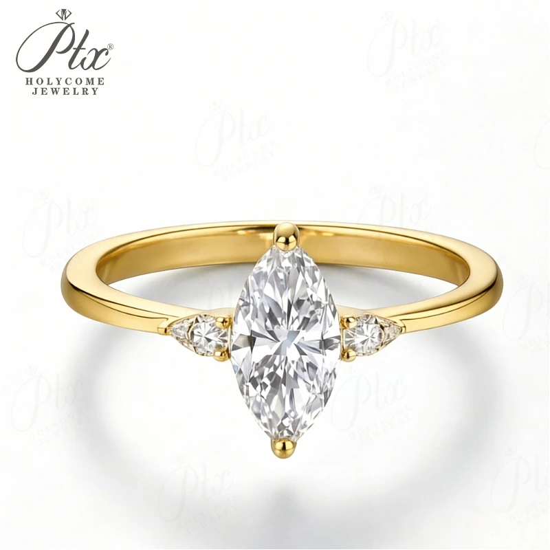 Moissanit-Ring Marquise 1CT D-Farbe 925 Sterling Silber 18K Gold Plattiert Verlobungsring Ehering Charm-Schmuck für Damen Großhandel – Detail 4