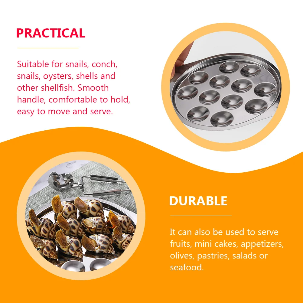 

3pcs Stainless Steel Snail Dish Holes Escargot Plate Compartment Seafood Serving Tray For Oysters Mushrooms Baking Dish