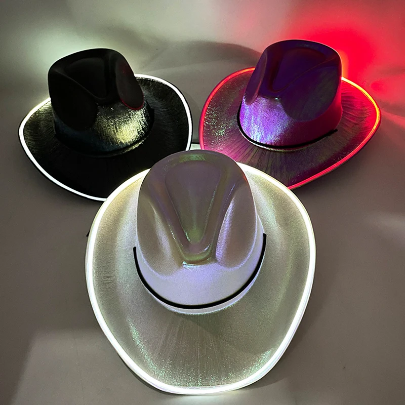 Wireless Glowing Cowboy Hats Concert Masquerade Bar Cowgirl Cowboy Supplies Bride To Be Hat Woman Disco Bride LED Cowboy Hat