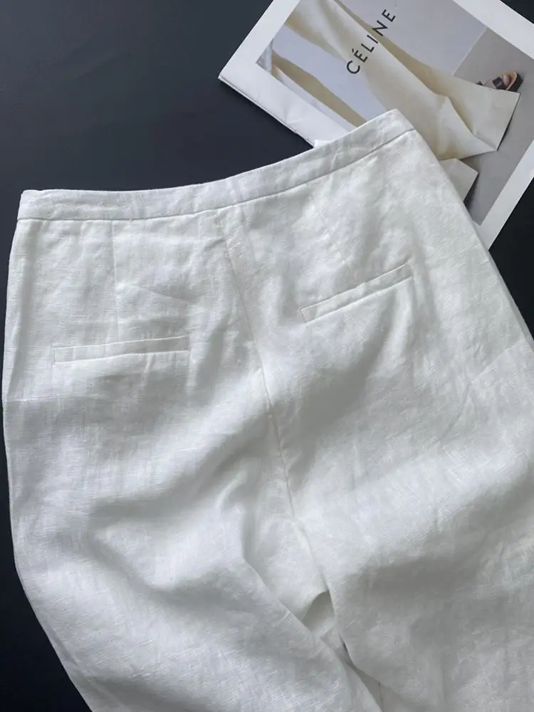 High Waist Straight Leg Cotton Linen Wide Leg Pants Women's Summer 2026 Elegant Simple Commute Trousers Drapey Comfortable