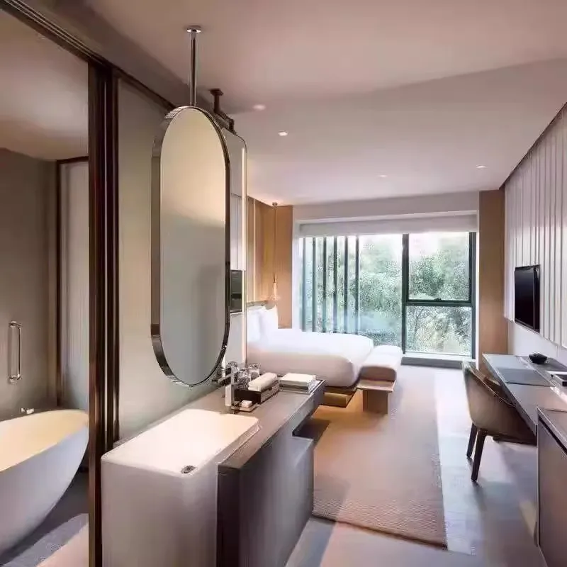 Stainless Steel Oval Hanging Mirror Customized Brushed Silver Polishing Process Hotel Bathroom High-Definition Dressing Mirror