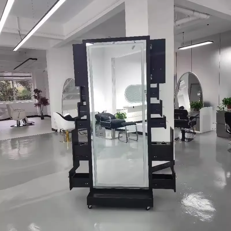 Barber shop mirror with lamp and drawer floor-to-ceiling hair mirror
