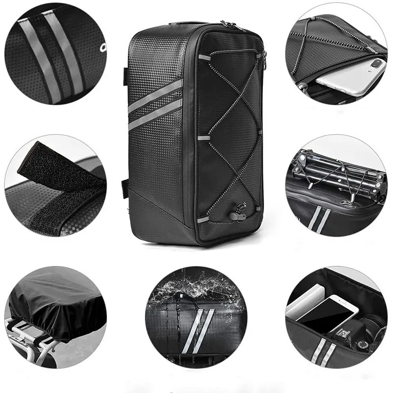 Bicycle Rear Seat Bag MTB Bike Rack Bag Trunk Pannier Cycling Large Capacity Waterproof Travel Bag With Rain Cover