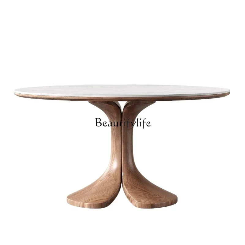 

FG28Modern simple household small apartment marble ash wood turntable round eating table
