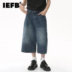 IEFB  Men's Summer New Jeans Korean Style Loose Wide Leg Flare Denim Pants Male Fashion Washed Cropped Trousers 2023 Tide 9A8825