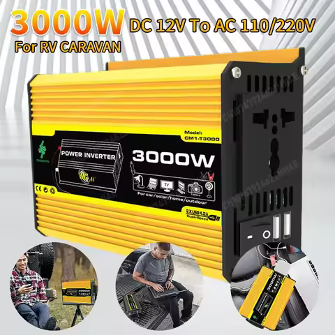 Intelligent Power Inverter Dual USB DC 12V To AC 110/220V Vehicle Smart Inverter 3000W Digital Power Inverter for RV Caravan