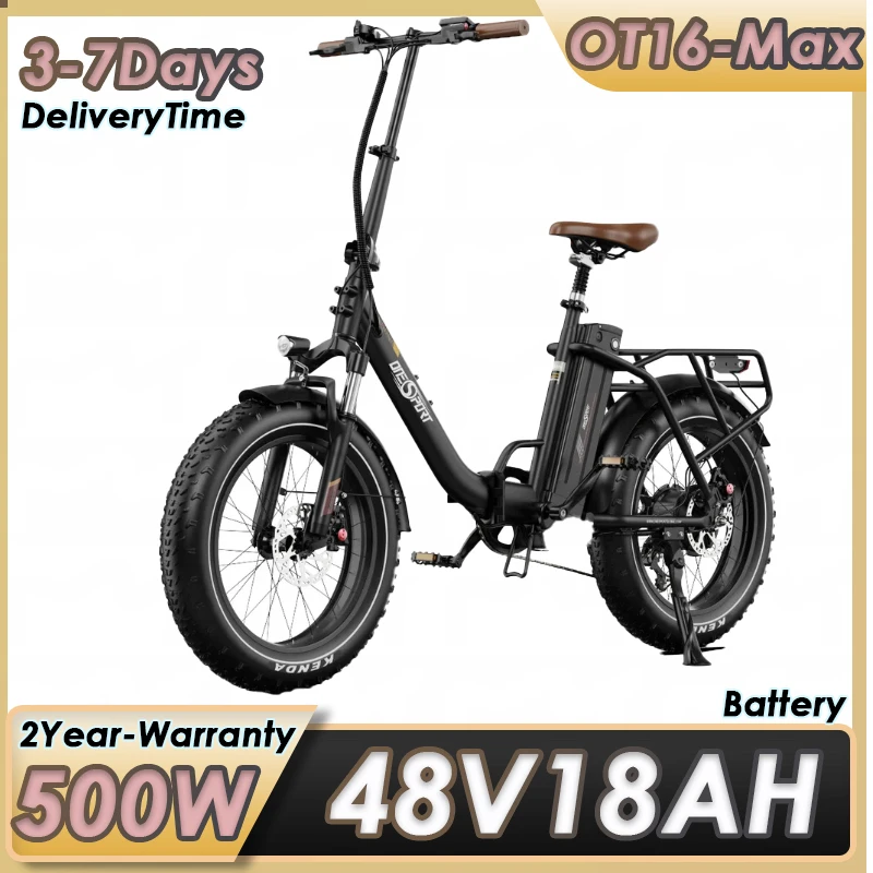 Bicicleta Eléctrica ONESPORT OT16Max con Motor de 500W, Batería de Largo Alcance de 48V18AH, Frenos Hidráulicos, Neumáticos Gruesos de 20 Pulgadas, Bicicleta Eléctrica para Desplazamientos