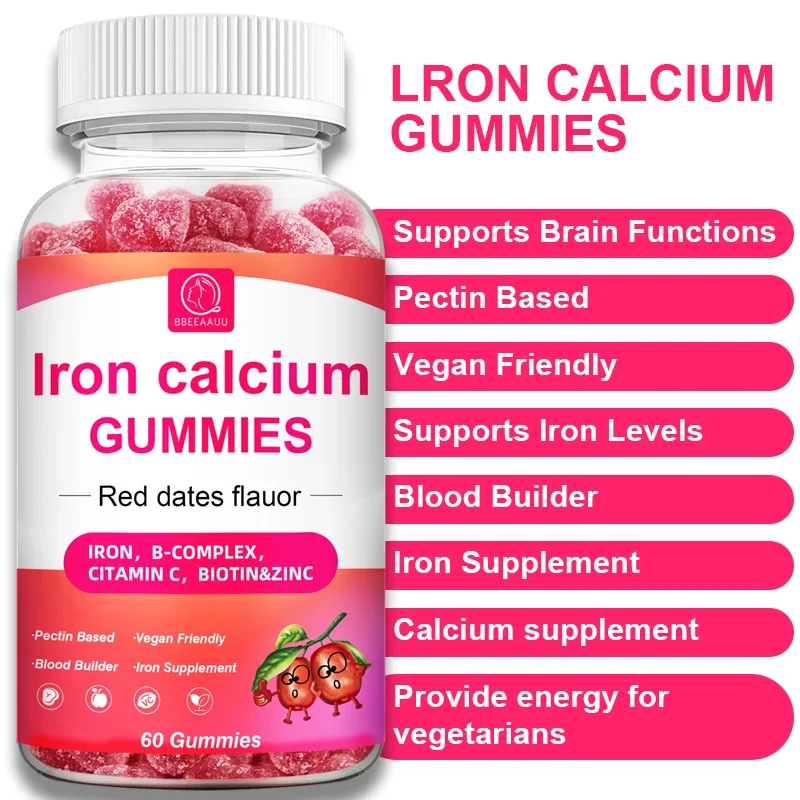BBEEAAUU Red Dates Iron Calcium Gummies with Vitamins A,B,C Complex Support Energy ,Immune Health for Children and Adults