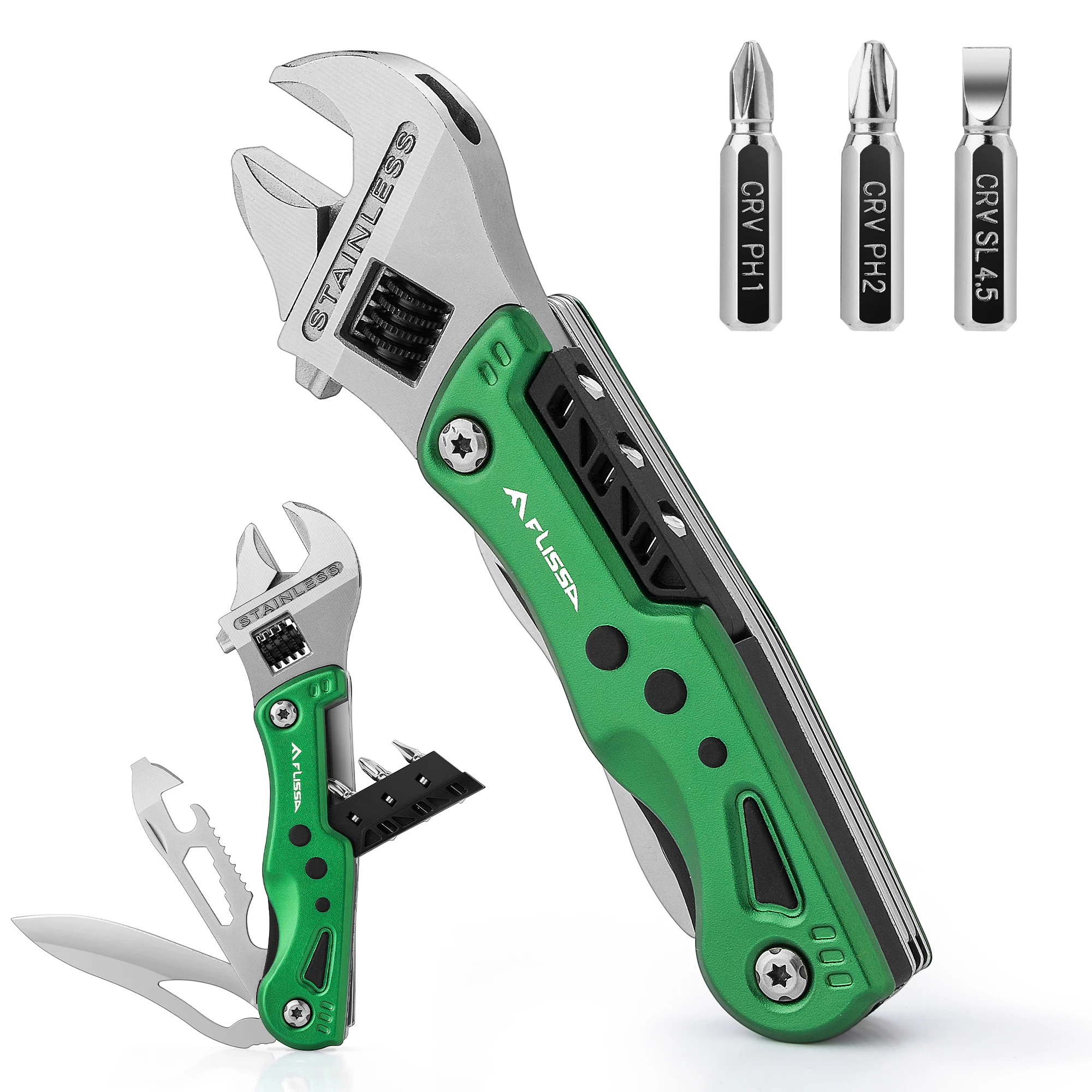 FLISSA 13 in 1 Multitool Wrench with Sheath Multi-function Combination Wrench with LED Light for Camping Outdoor Survival Hiking