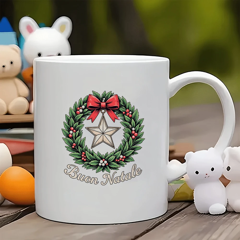 

11oz Mug + Christmas Wreath Theme Italian Style Handpainted Water Cup Christmas Gift Childrens Cup Family Office Coffee Cup Set