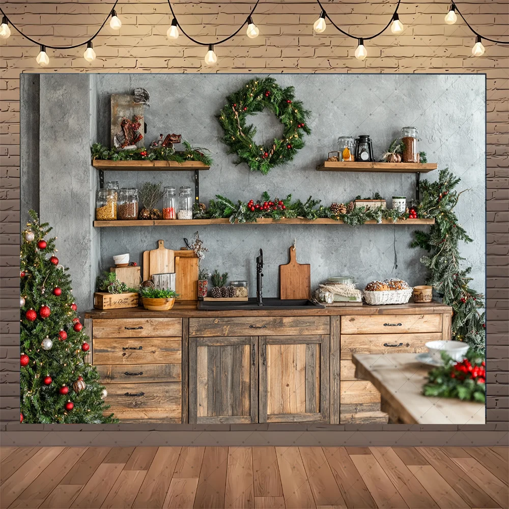 

Photography Background Christmas Kitchen Darland Windows Backdrop Family Xmas Gathering Holiday Party Prom Studio Prop
